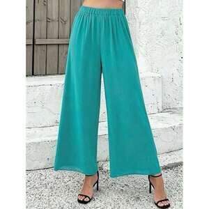 Women's Solid Color Chiffon Casual Loose Elastic Waist Sheer Wide Leg Pants, Sui